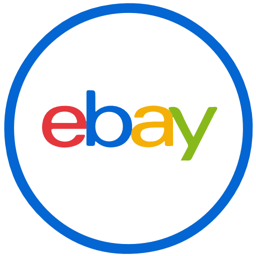 eBay logo with a blue circle around it on a white background